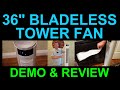 Lensoul Bladeless Oscillating Tower Fan with Remote Demo and Review Timer Speeds and Modes