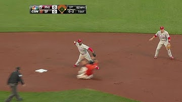 PHI@SF: Utley makes a quick flip to start double play