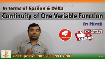 Continuity of One Variable Function In terms of Epsilon & Delta in Hindi