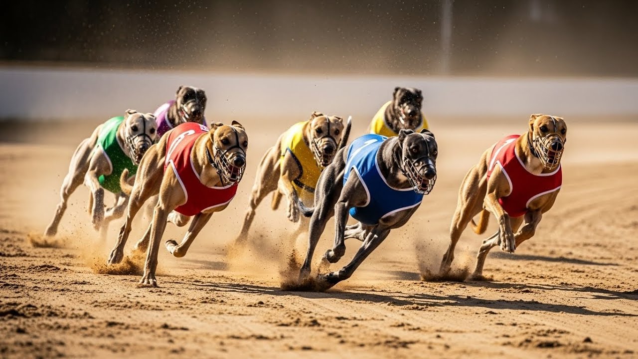 Greyhound Racing at Full Speed Explosive Start Unstoppable Finish