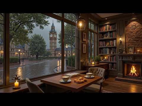 A Refined Evening Of Rainy Tower Ambience ☕ Fireplace Piano Beats for Maximum Concentration 🔥