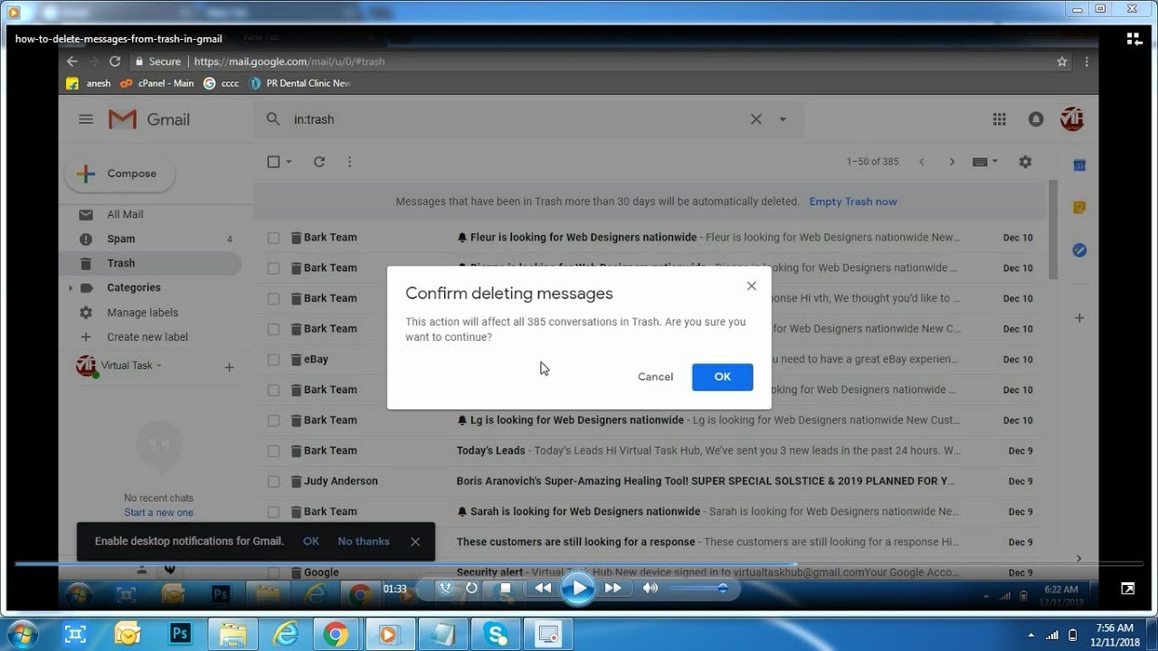 How To Delete Messages From Trash In Gmail Youtube