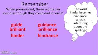 Spelling   Words ending in 'ance'