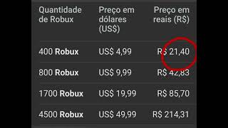 Tabela do valor de robux convertidos em Reais Brasil #roblox #compartilha 