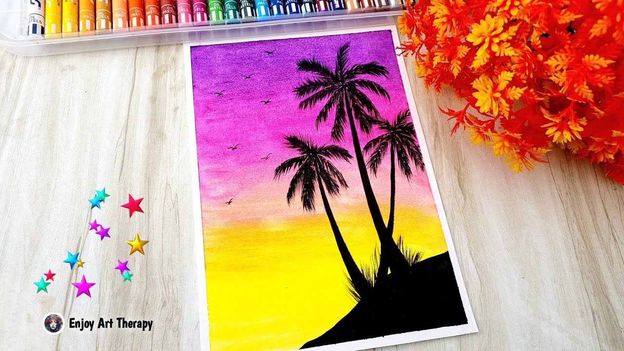Oil Pastel Scenery Drawing for beginners || Scenery Drawing Oil Pastel || Oil Pastel Drawing 
