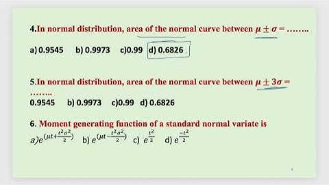 MCQs on Normal Distribution ( Standard normal variable Z)
