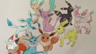 How to draw Pokemon: No. 133 Eevee and all its evolutions (REMAKE)(Hey guys, its a remake of my older video How to draw Eevee. This drawing features Sylveon the new fairy type Pokemon! Hope you guys like it :D How to draw ..., 2013-06-19T10:14:49.000Z)