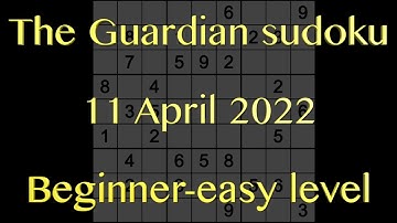 Sudoku solution – The Guardian sudoku 11 April 2022 Beginner-easy level