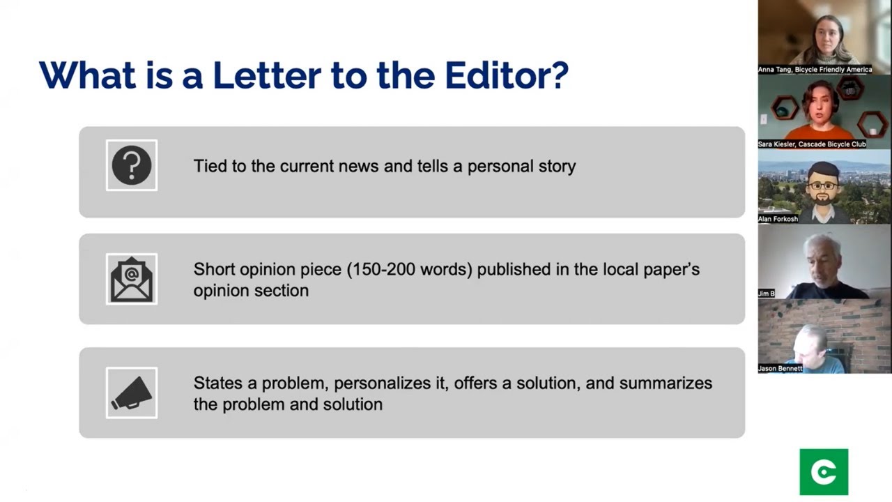 Bike Advocacy Essentials Webinar: How to Write a Letter to the Editor