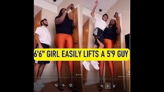 6'6  Tall Girl Easily Lifts a 5'9 Guy in just one hand! A Funny Video!