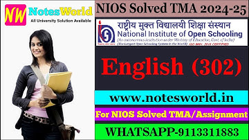 NIOS English (302) Solved Assignments [TMA] 2024-25 for Class 12