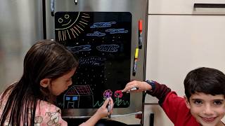Premium Magnetic Dry Erase Blackboard (Chalkboard) for Refrigerator + 8 Liquid Neon Chalk Markers