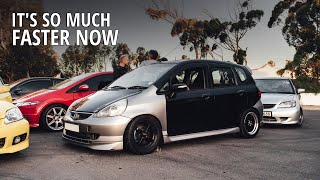 Honda Jazz goes robot racing after the K24 swap & runs a new PB | Touge & some semi slick 'testing'