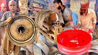 Production process of tractor wheel rims || Wheel rim manufacturing process in local factory ||