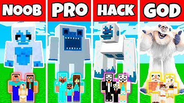 Minecraft: FAMILY SNOWMAN YETI BUILD CHALLENGE - NOOB vs PRO vs HACKER vs GOD in Minecraft