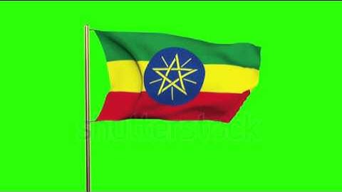 Ethiopia flag waving in the wind. Green screen, alpha matte. Loopable animation Stock video by