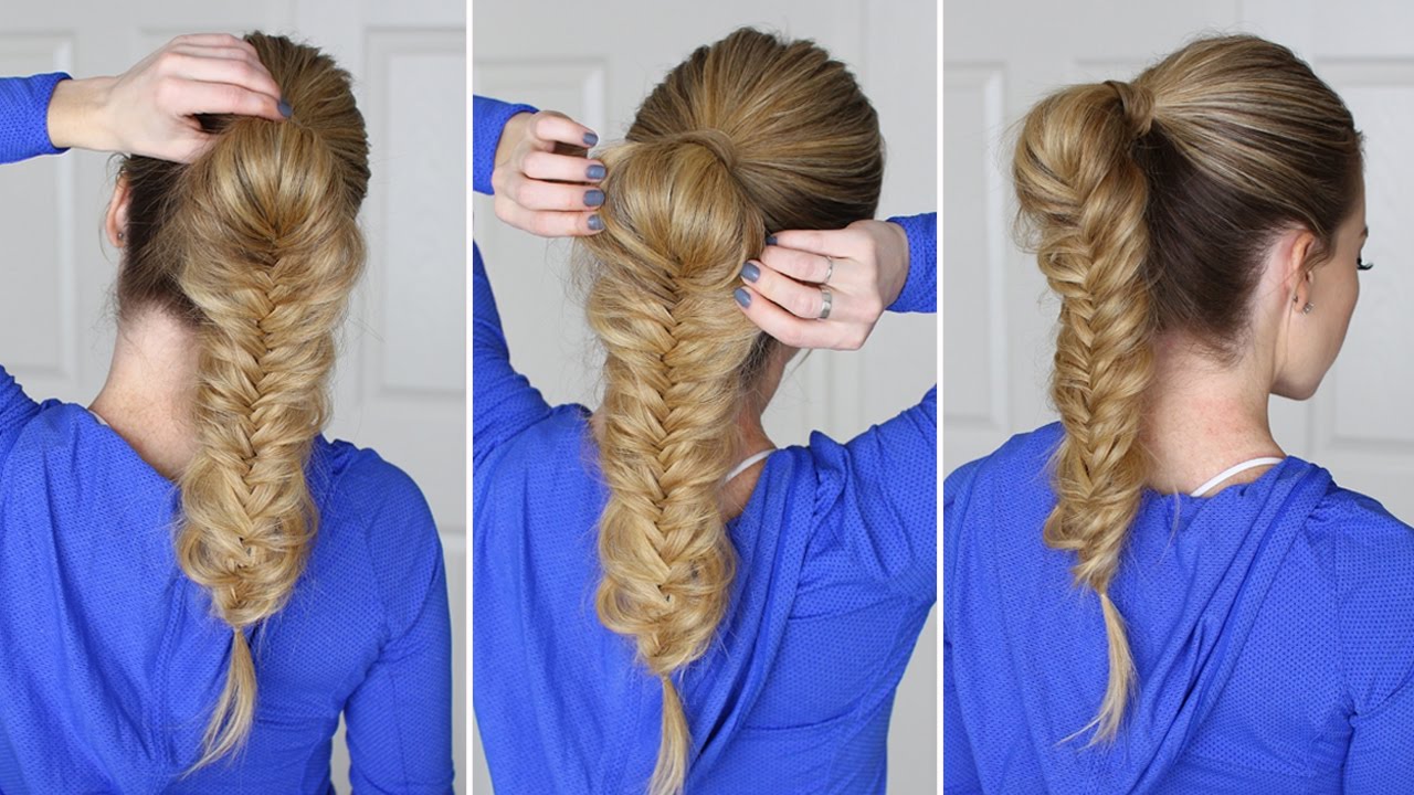 Image of Fishtail braid with net gel hairstyle for long hair