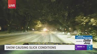 Thursday snow causing slick road conditions around Spokane