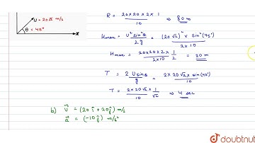 A particle is projected from ground with initial velocity `u= 20(sqrt2)m//s at theta = 45^`. Fin...