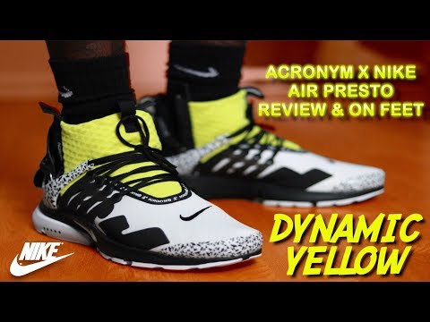 air presto mid acronym dynamic yellow on feet