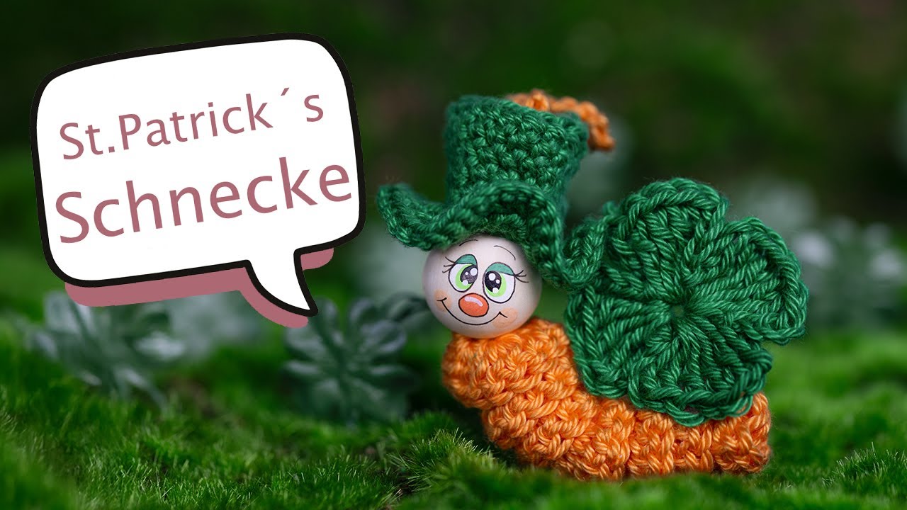 St. Patricks Sorgenwürmchen Schnecke mit Zylinder und Kleeblatt Schritt für Schritt Häkelanleitung