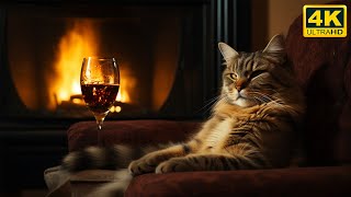 Relaxing with Purring Cat and Warm Fireplace🔥Deep Sleep, Stress Relief, Meditate