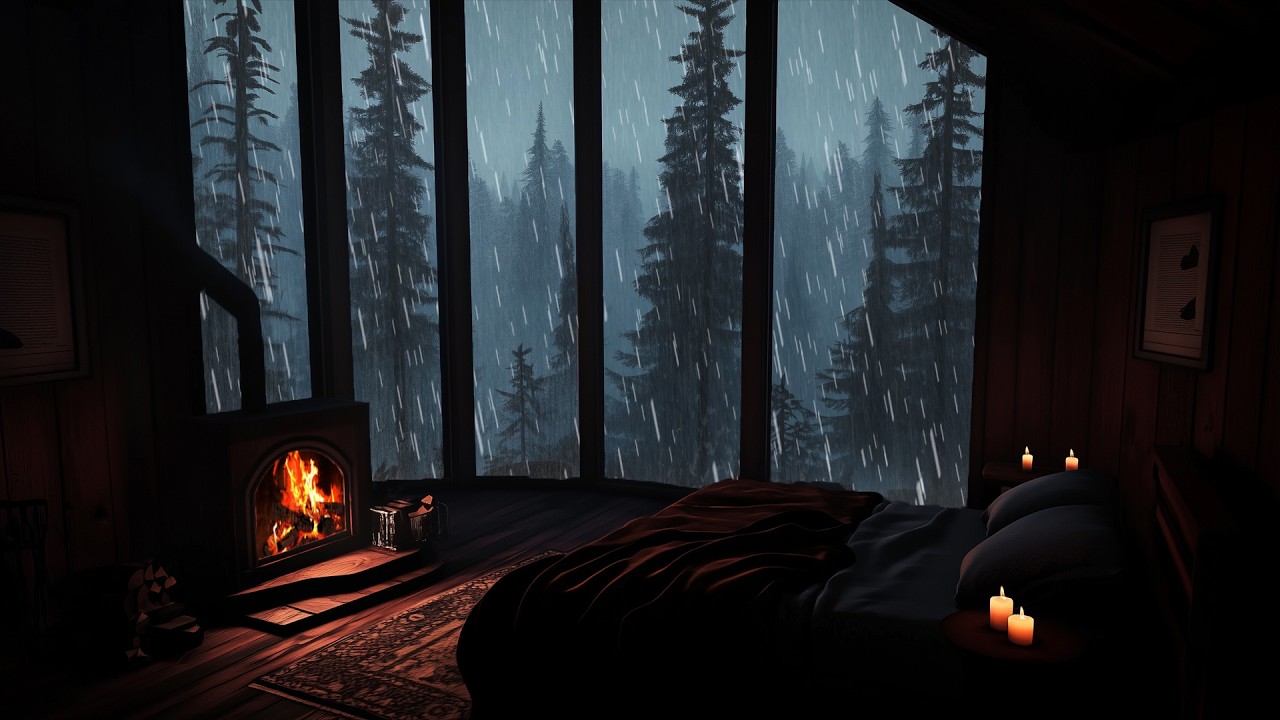Dark Forest Rain & Fireplace Ambience for Deep Rest No Ads | Best for Insomnia Relief & Relaxation