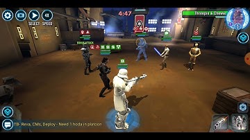 [3v3] Iden/Death/Range (healing buffs on special) vs. CLS/Chewpio/C-3PO (L6 droid blind): 56 banners