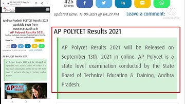 AP POLYCET Results 2021 || Ap sbtet latest update 2021