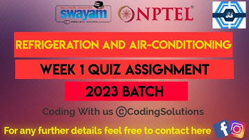 Refrigeration And Air-Conditioning Week 1 Quiz Assignment Solution | NPTEL 2023 | SWAYAM