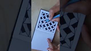 Zen Waves— Easy 3D Black & White Zentangle Pattern Art#cubism #optical Illusion #easydoodleart