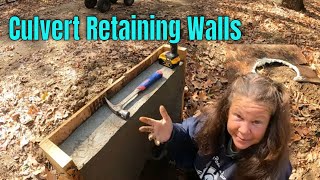 INSTALLING CONCRETE CULVERT RETAINING WALL | HEADWALL | Woman Builds Tiny House in the Woods ALONE