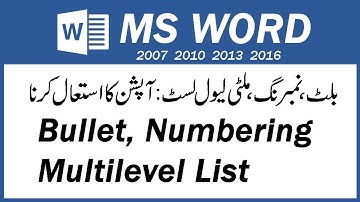 How To Bullet Numbering & Multilevel list in MS Word 2010 Hindi Urdu : Alam info Academy