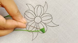 Hand Embroidery Herringbone with Bullion Knot Stitch Amazing Flower Design Easy Flowering Tricks