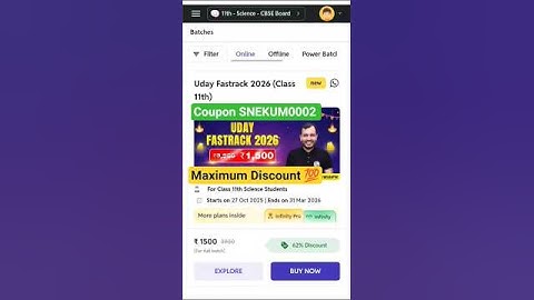 PW UDAY Fastrack 2026 Class 11th CBSE Batch Coupon Code| Uday Fastrack Batch 2026 Coupon Code #uday