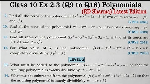 RD Sharma Solutions for Class 10 Maths Chapter 2 Polynomials Exercise 2.3 Q9 to Q16