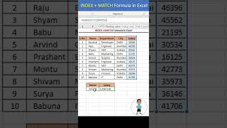 how to use index and match formula in excel in Hindi #excel #spreadsheets #columnchart