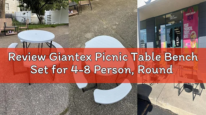 Review Giantex Picnic Table Bench Set for 4-8 Person, Round 37” Outdoor Dining Table w/Umbrella Hole