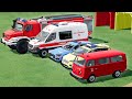 TRANSPORTING FIRE DEPARTMENT &amp; POLICE CARS &amp; AMBULANCE EMERGENCY VEHICLES WITH MAN TRUCKS ! FS22