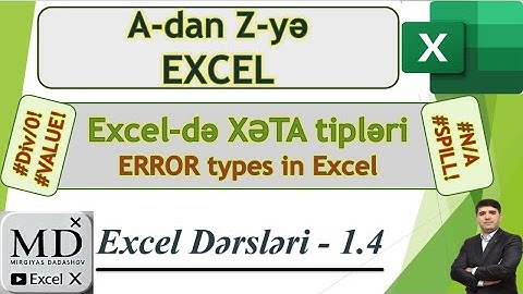A-dan Z-yə Excel təlimi. Excel dərsləri 1.4 l Exceldə xəta tipləri l Error types in Excel #excel
