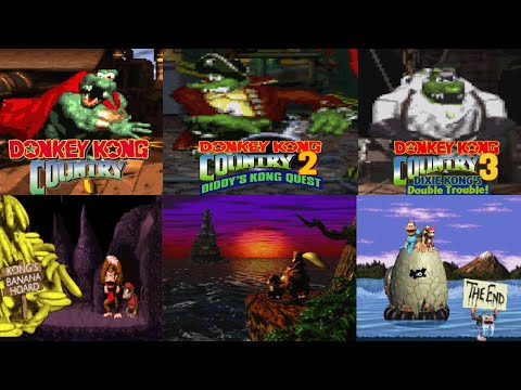 Donkey Kong Country SNES Trilogy - All Bosses & Endings (NO DAMAGE)