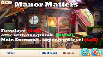 Manor Matters hidden objects Levels Fail & Pass on Hall Day 3 HD - Part 4 | comb, hammer, Lily, bell