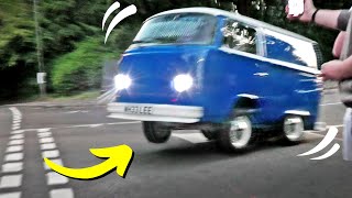 Retro Cars Leaving a Show - Camper Does a WHEELIE!