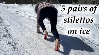 Stiletto High Heels on Ice Comparing, Very Slippery High Heels on Snow, High Heels on Ice (# 1006)