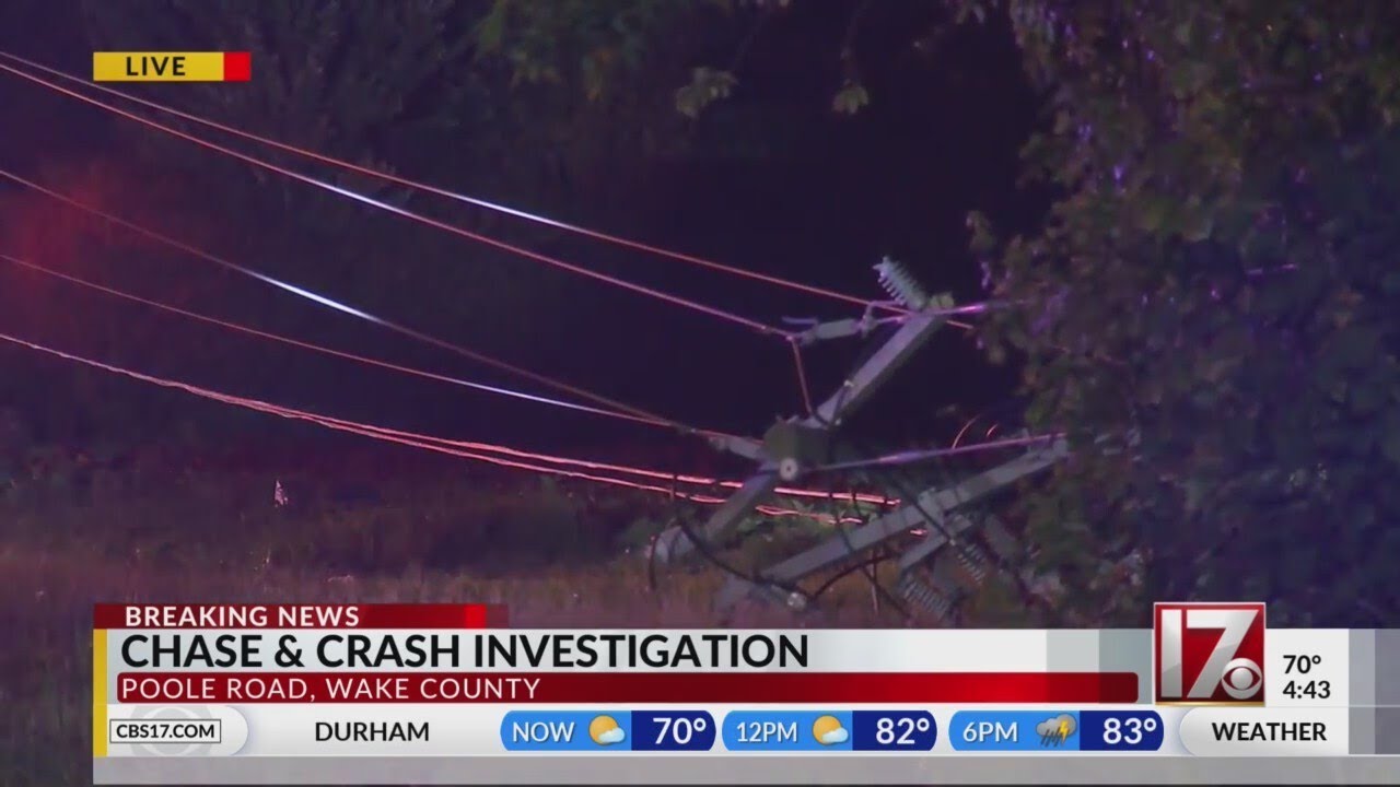 Chase ends in crash into utility pole on Poole Road in Wake County ...