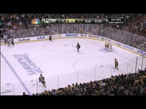 Gregory Campbell hard core after slapshot to leg . 6/5/13 Pittsburgh Penguins vs Boston Bruins NHL