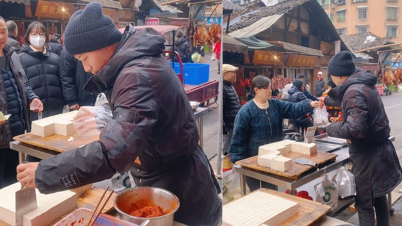 The stall sells tofu, which is freshly made and sold on January 17st.