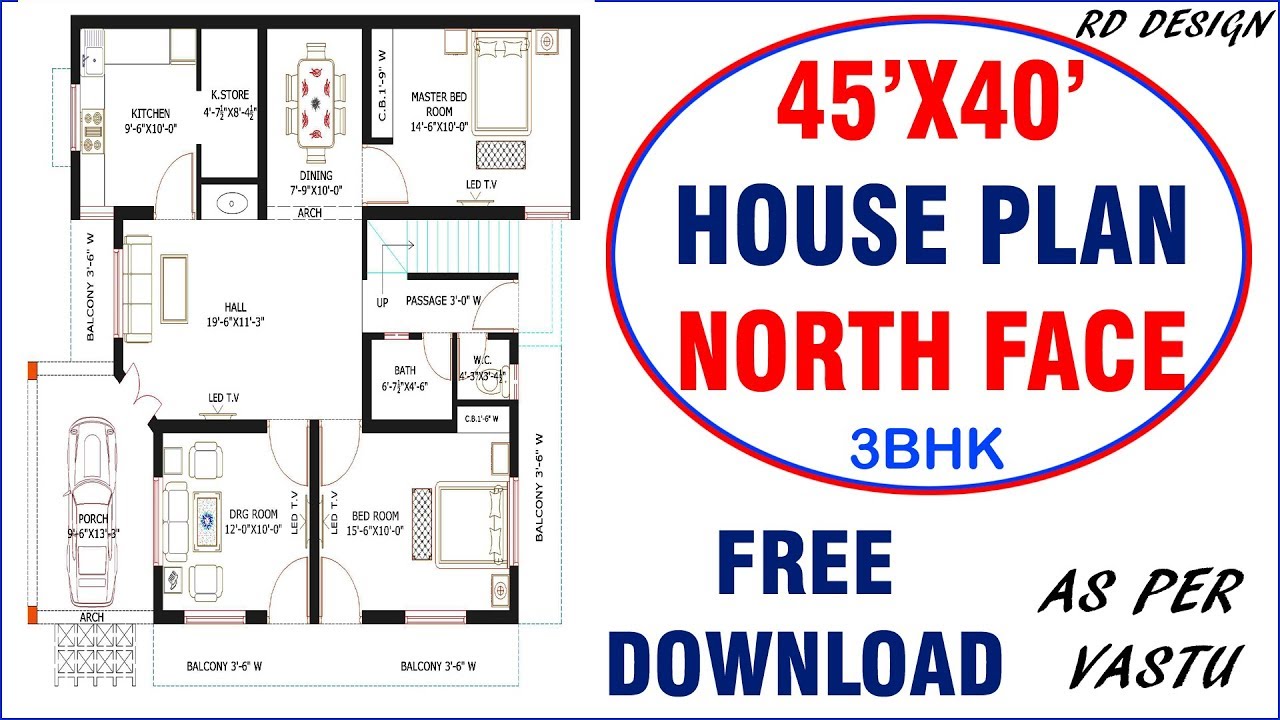 45 x 40 house  plan  North face small  house  plan  3 bhk 