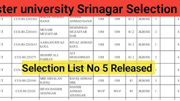Cluster University Srinagar Selection List No 5 Releases.