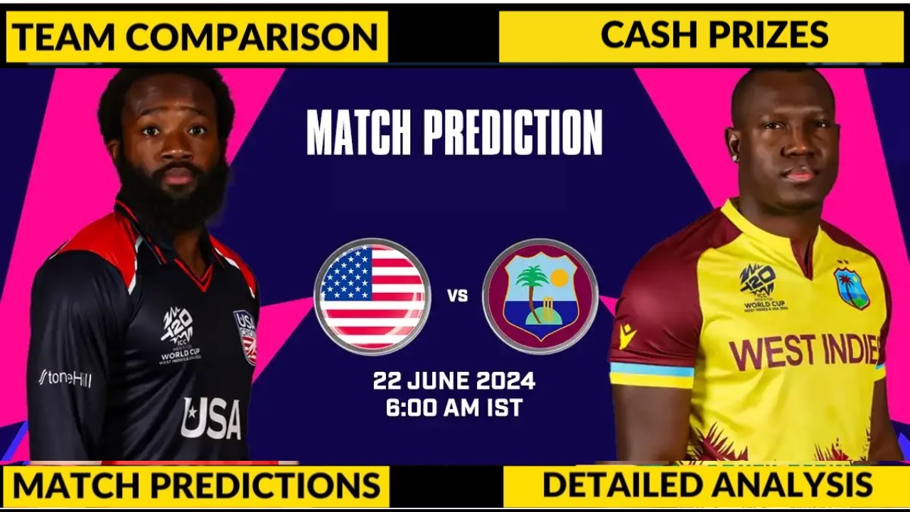 Mens T20 World Cup Super 8, 46th Match Prediction | United States vs West Indies
